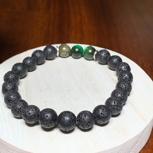 Green Tiger’s Eye Stone and Natural Lava Rock Diffuser Bracelet - Picture 2 of 7